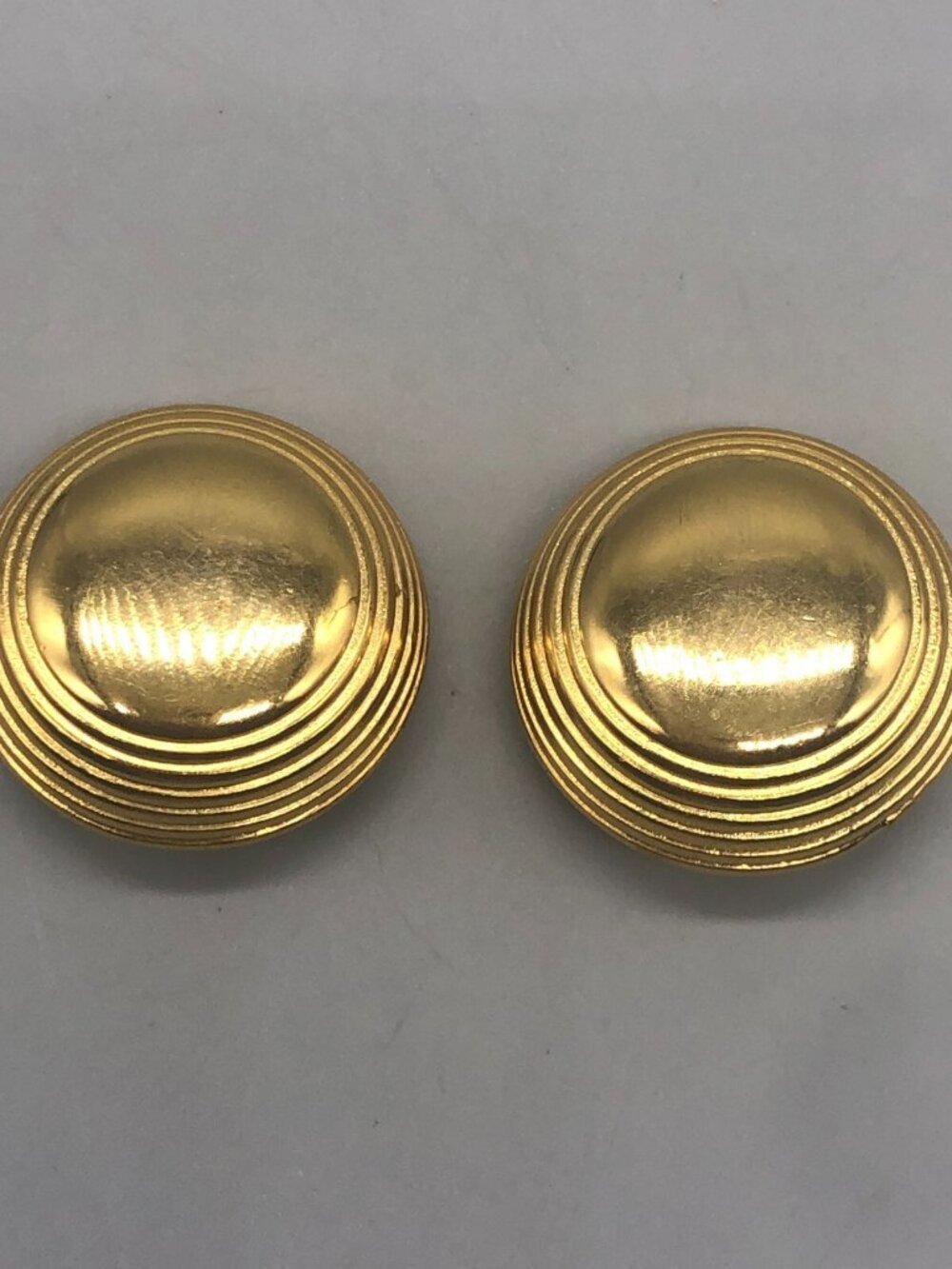 3/$30 Vintage Roman Earrings Gold Tone Clip On Dome Button Statement 1 inch